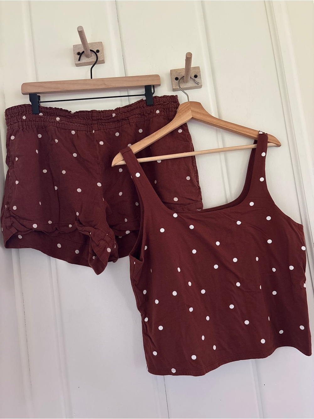 Polka Dot Cotton Tank & Short Set - Brown